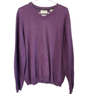 Weatherproof Vintage Mens Purple Cotton Cashmere V-Neck Sweater Size Large